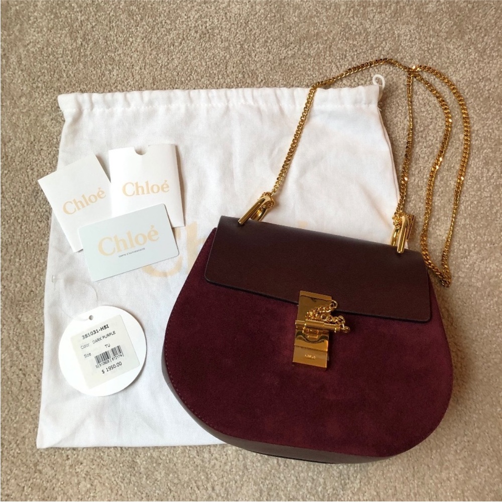 Chloé Small Drew Shoulder Bag - Burgundy Leather & Suede with COA - Authentic ✅ - Picture 3 of 10